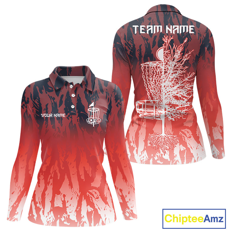 Disc golf basket red camo Women disc golf polo shirt custom disc golf jerseys team shirts for ladies NQS10347