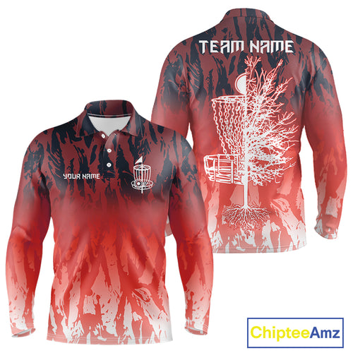 Disc golf basket red camo Men disc golf polo shirts custom disc golf jerseys team shirts for men NQS10347