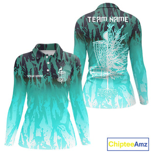 Disc golf basket Cyan Blue camo Women disc golf polo shirt custom disc golf jerseys ladies team shirt NQS10348