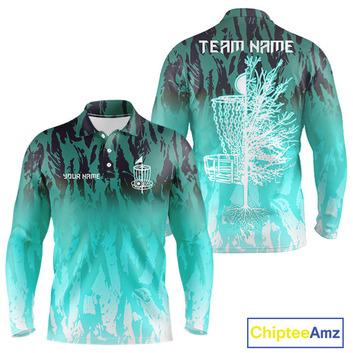 Disc golf basket Cyan Blue camo Men disc golf polo shirt custom disc golf jerseys team shirts for men NQS10348