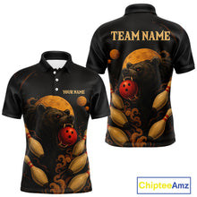 Load image into Gallery viewer, Custom Black Bear Bowling Men Polo, Quarter Zip Shirts Bear Bowling Team Jerseys NQS10781