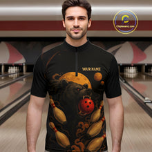 Load image into Gallery viewer, Custom Black Bear Bowling Men Polo, Quarter Zip Shirts Bear Bowling Team Jerseys NQS10781