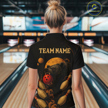 Load image into Gallery viewer, Custom Black Bear Bowling Women Polo, Quarter Zip Shirts Bear Bowling Team Jerseys NQS10781