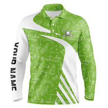 Load image into Gallery viewer, White and Green Golf pattern Mens golf polo shirts custom golf attire for men NQS9305