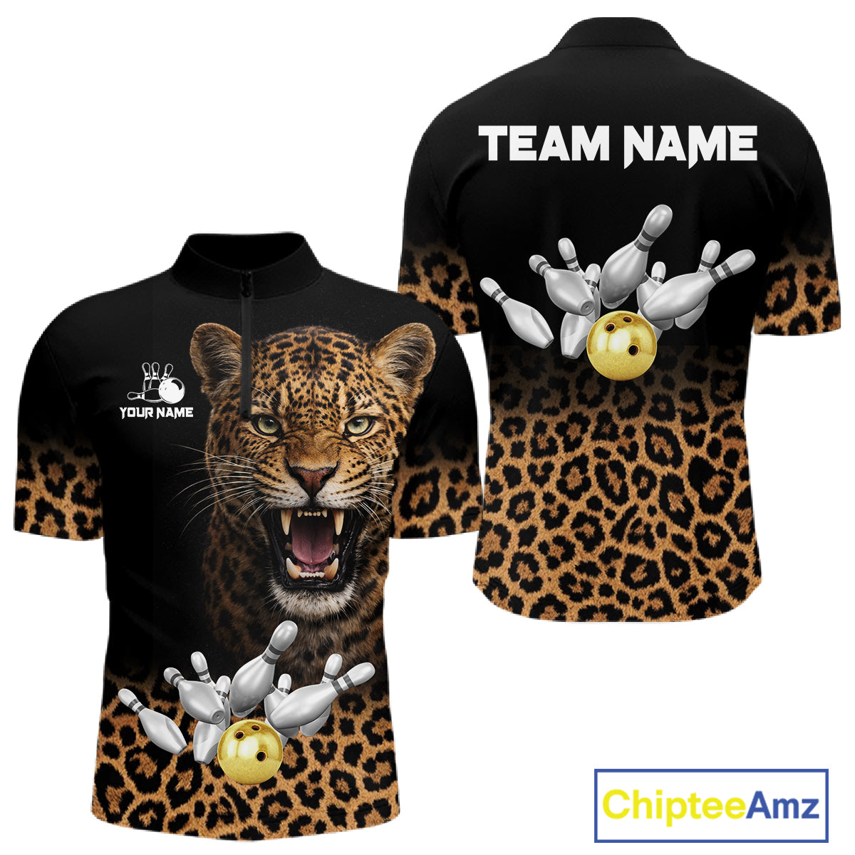Custom Leopard Bowling Polo, Quarter Zip Jerseys for Men, Personalized Leopard Bowling Team shirts NQS11570