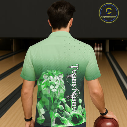 Green Lightning Lion Bowling Hawaiian Shirt Custom Lion Bowling Team jerseys NQS11568