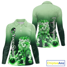 Load image into Gallery viewer, Green Lightning Lion Bowling Polo, Quarter Zip Shirts for Women Custom Lion Bowling Team jerseys NQS11568