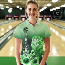 Load image into Gallery viewer, Green Lightning Lion Bowling Polo, Quarter Zip Shirts for Women Custom Lion Bowling Team jerseys NQS11568