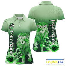 Load image into Gallery viewer, Green Lightning Lion Bowling Polo, Quarter Zip Shirts for Women Custom Lion Bowling Team jerseys NQS11568