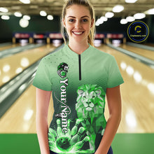 Load image into Gallery viewer, Green Lightning Lion Bowling Polo, Quarter Zip Shirts for Women Custom Lion Bowling Team jerseys NQS11568
