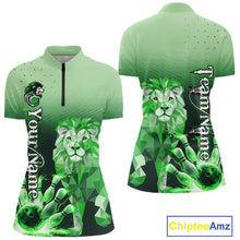 Load image into Gallery viewer, Green Lightning Lion Bowling Polo, Quarter Zip Shirts for Women Custom Lion Bowling Team jerseys NQS11568
