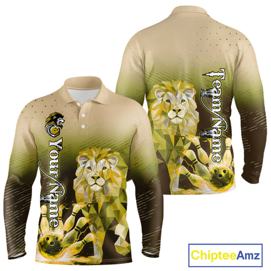 Yellow Lightning Lion Bowling Polo, Quarter Zip Shirts for Men Custom Lion Bowling Team jerseys NQS11569