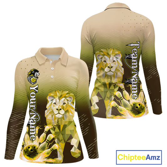 Yellow Lightning Lion Bowling Polo, Quarter Zip Shirts for Women Custom Lion Bowling Team jerseys NQS11569