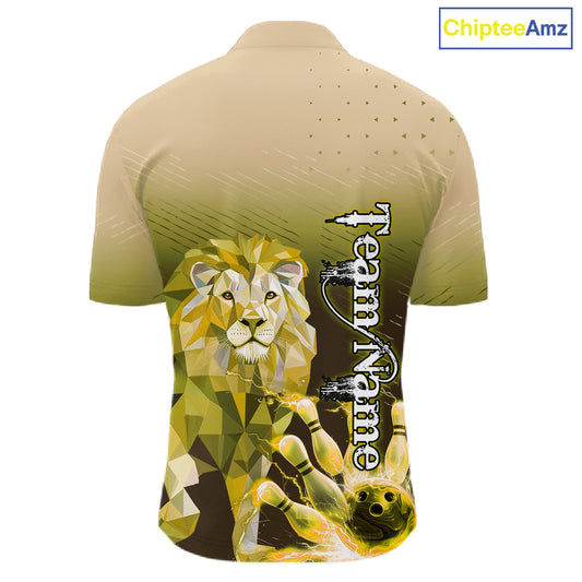 Yellow Lightning Lion Bowling Polo, Quarter Zip Shirts for Men Custom Lion Bowling Team jerseys NQS11569