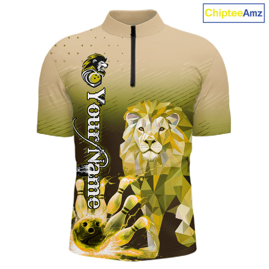 Yellow Lightning Lion Bowling Polo, Quarter Zip Shirts for Men Custom Lion Bowling Team jerseys NQS11569