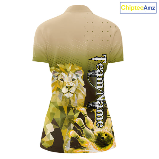 Yellow Lightning Lion Bowling Polo, Quarter Zip Shirts for Women Custom Lion Bowling Team jerseys NQS11569
