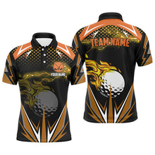 Load image into Gallery viewer, Black Mens golf polo shirts custom Orange fire lightning team golf jerseys, golf attire for men NQS7381