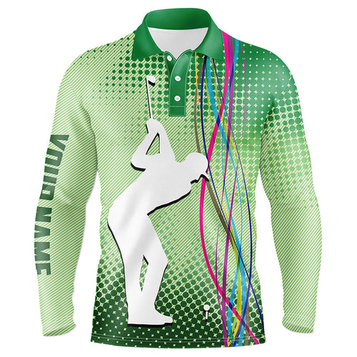 Green pattern Mens golf polo shirts custom sport mens golf tops, cool golf gifts for men NQS7385