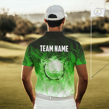 Load image into Gallery viewer, Funny Flamingo Green camo flame golf ball Mens Golf Polo Shirts Custom Flamingo Golf attire for men NQS9799