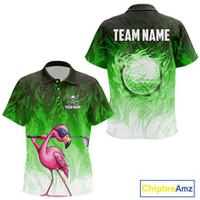 Load image into Gallery viewer, Funny Flamingo Green camo flame golf ball Kid Golf Polo Shirt Custom Golf tops for kid NQS9799