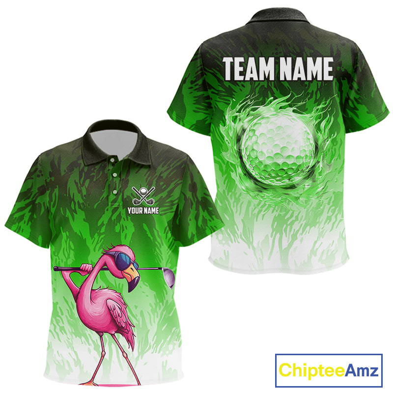 Funny Flamingo Green camo flame golf ball Kid Golf Polo Shirt Custom Golf tops for kid NQS9799