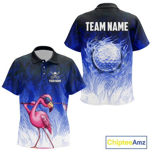 Funny Flamingo Blue camo flame golf ball Kid Golf Polo Shirt Custom Golf tops for kid NQS9800