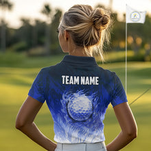 Load image into Gallery viewer, Funny Flamingo Blue camo flame golf ball Women Golf Polo Shirt Custom Flamingo Golf attire for ladies NQS9800