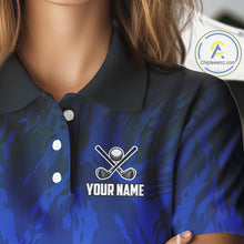Load image into Gallery viewer, Funny Flamingo Blue camo flame golf ball Women Golf Polo Shirt Custom Flamingo Golf attire for ladies NQS9800