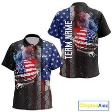 Load image into Gallery viewer, Smoke Golf ball American Flag pattern Kid Golf Polo Shirt Custom Patriotic Golf attire for Kid NQS9801