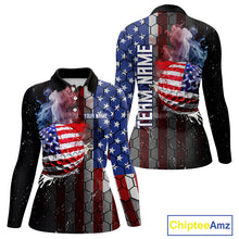 Load image into Gallery viewer, Smoke Golf ball American Flag pattern Women Golf Polo Shirts Custom Patriotic Golf attire for ladies NQS9801