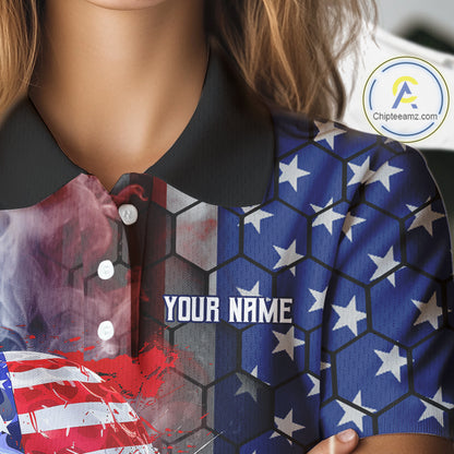 Smoke Golf ball American Flag pattern Women Golf Polo Shirts Custom Patriotic Golf attire for ladies NQS9801