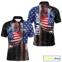 Load image into Gallery viewer, Smoke Golf ball American Flag pattern Mens Golf Polo Shirts Custom Patriotic Golf attire for men NQS9801