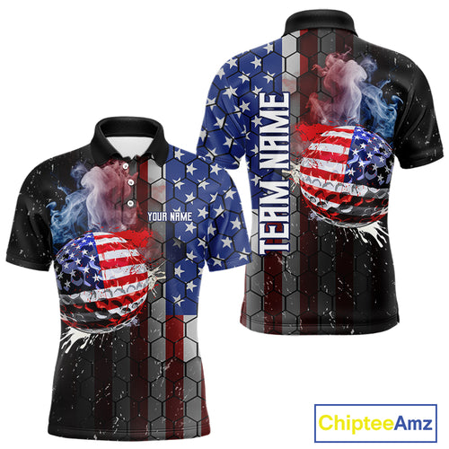 Smoke Golf ball American Flag pattern Mens Golf Polo Shirts Custom Patriotic Golf attire for men NQS9801