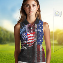 Load image into Gallery viewer, Smoke Golf ball American Flag Women Sleeveless Polo Shirt Custom Patriotic Golf attire for ladies NQS9801