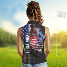 Load image into Gallery viewer, Smoke Golf ball American Flag Women Sleeveless Polo Shirt Custom Patriotic Golf attire for ladies NQS9801