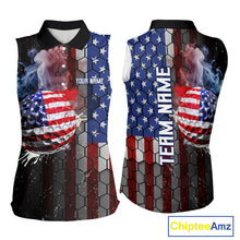 Load image into Gallery viewer, Smoke Golf ball American Flag Women Sleeveless Polo Shirt Custom Patriotic Golf attire for ladies NQS9801