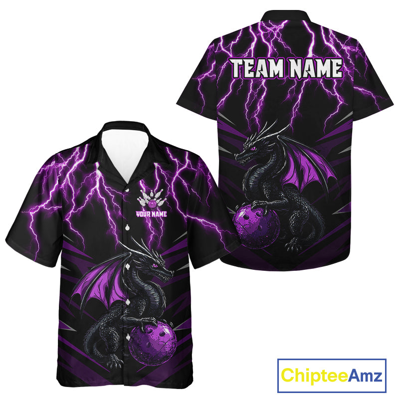 Black & Purple Lightning Thunder Dragon Hawaiian bowling shirt Custom Dragon Bowling Team Uniform NQS9805