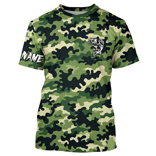 Bass fishing green camouflage Custom bass fishing Shirts jerseys - personalized camo fishing apparel NQS7568