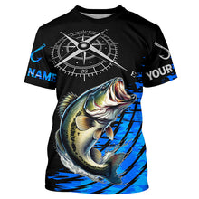 Load image into Gallery viewer, Personalized Bass fishing compass Long Sleeve Performance Fishing Shirts, Bass tournament Shirt | Blue NQS7576