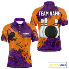 Load image into Gallery viewer, Orange &amp; Purple Grunge Camo Heartbeat Bowling Polo, 1/4 Zip Shirt For Men Custom Bowling Team Jersey NQS10039