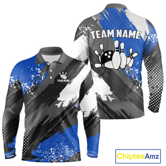 Blue Grunge pattern Bowling Team Shirt For Men Custom Bowling jersey Uniform Bowler Outfits NQS10041