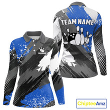 Load image into Gallery viewer, Blue Grunge pattern Bowling Team Shirt For Women Custom Bowling jersey Uniform Bowler Outfits NQS10041