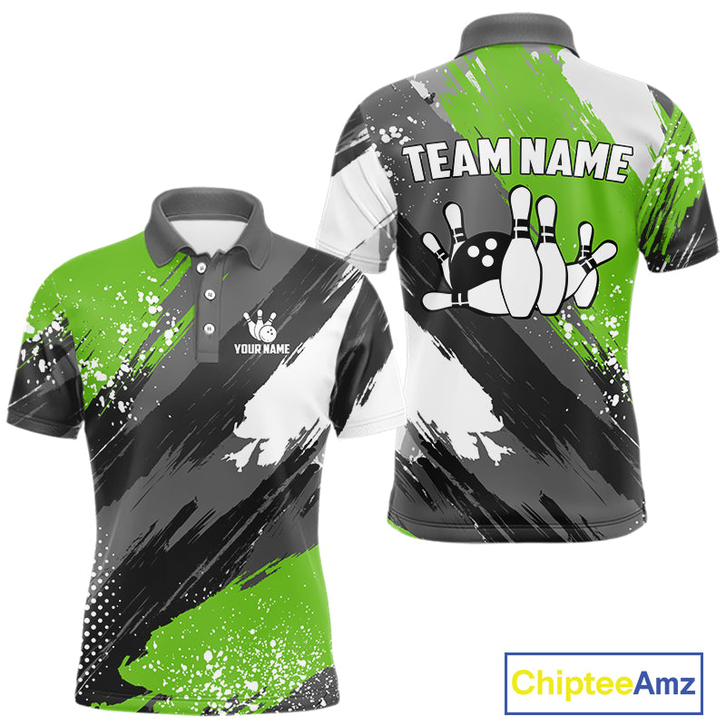 Green Grunge pattern Bowling Team Shirt For Men Custom Bowling jersey Uniform Bowler Outfits NQS10042