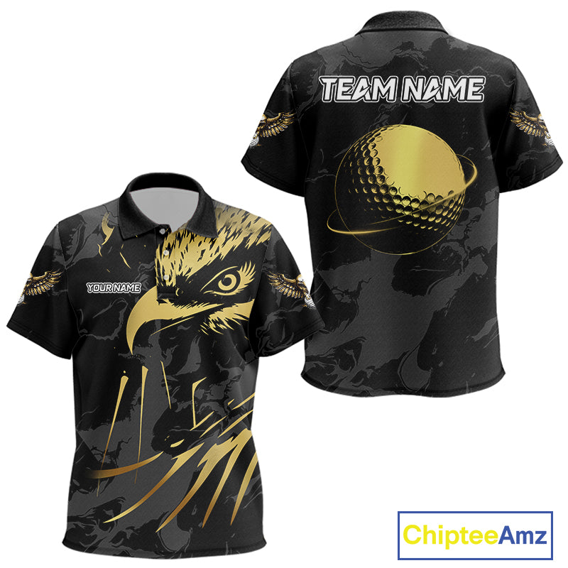 Black & Gold Eagle golf polo shirts for Kid custom Kid's golf team shirts, personalized golf gifts NQS10208