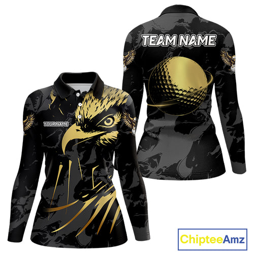 Black & Gold Eagle golf polo shirts for Women custom Women's golf team shirts, personalized golf gift NQS10208