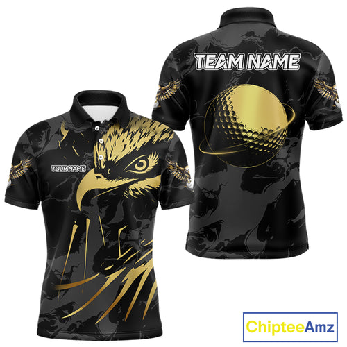 Black and Gold Eagle golf polo shirts for men custom men's golf team shirts, personalized golf gifts NQS10208