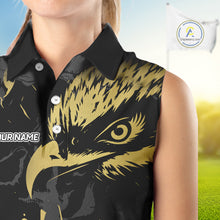 Load image into Gallery viewer, Black &amp; Gold Eagle sleeveless golf polo shirts custom Women&#39;s golf team shirt, personalized golf gift NQS10208