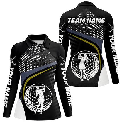 Black and White Golf ball custom Womens golf polo shirts, golf attire for ladies NQS8173