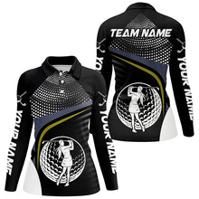Load image into Gallery viewer, Black and White Golf ball custom Womens golf polo shirts, golf attire for ladies NQS8173