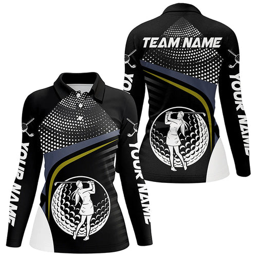 Black and White Golf ball custom Womens golf polo shirts, golf attire for ladies NQS8173